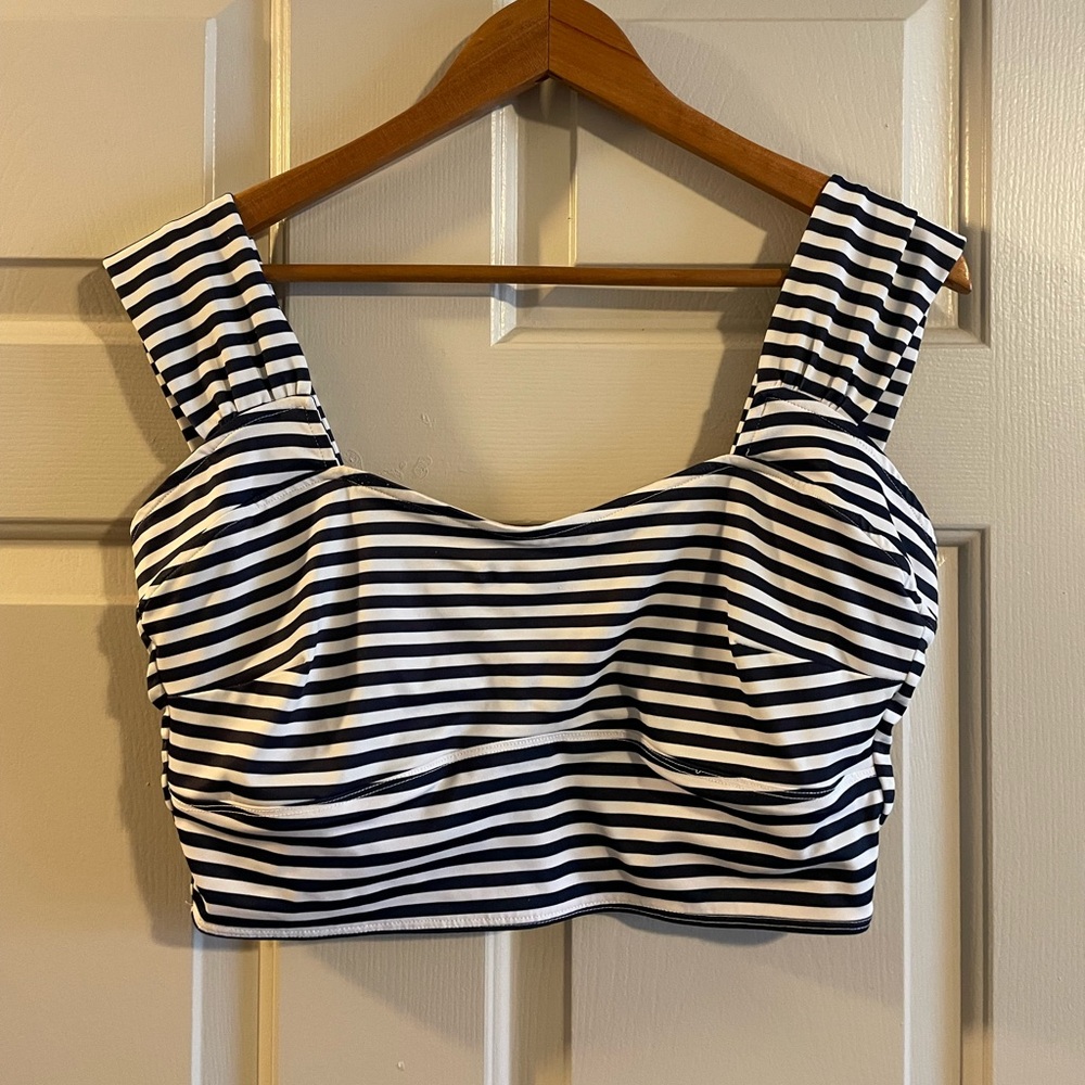 Albion Swim Navy and White Striped Swim Top